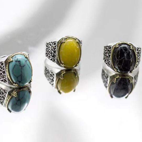 zensoullab Turkish B Handmade Vintage Exquisite Cabochon Brown Open Natural Tiger Eye Stone Carved Ring
