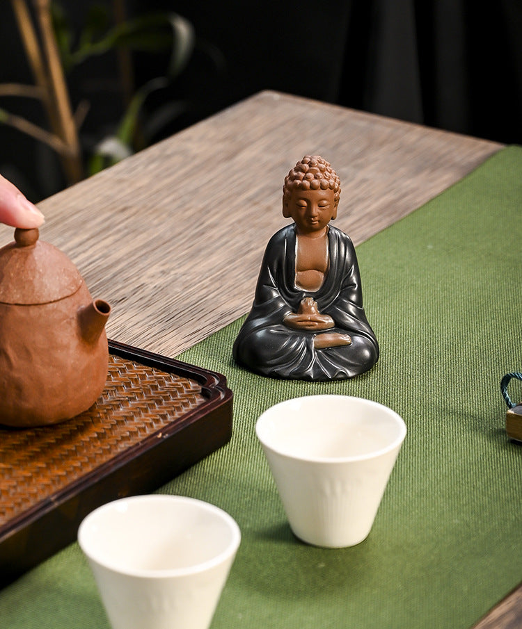 zensoullab Creative Purple Clay Little Buddha Tea Pet Tea Play Tea Tray Accessories Can Cultivate Zen Buddha Statue Ornament Ensure Safety Car Decoration