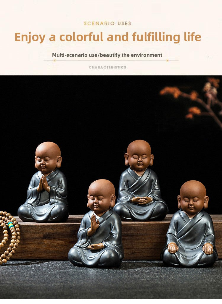 zensoullab Premium Yixing Zisha Little Monk Tea Pet Tea Tray Kung Fu Tea Set Accessories Ceramic Zen Little Sha Mu Figurine