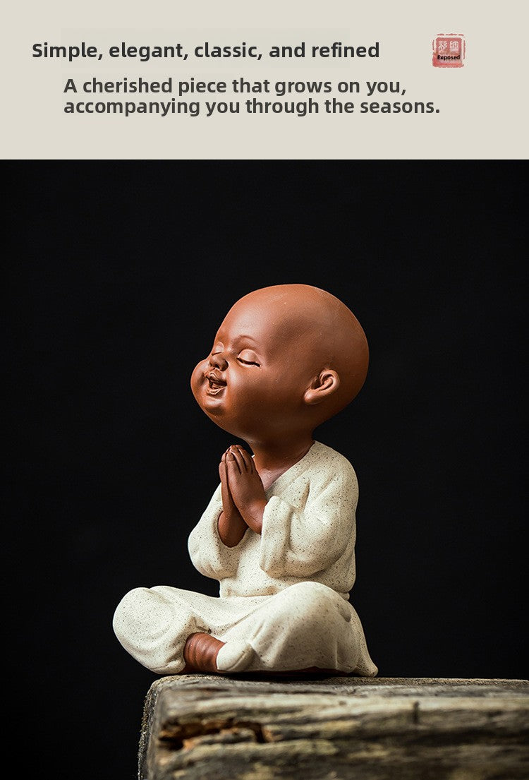 zensoullab Purple Clay Little Monk Cute Character Tea Pet Ornament Kung Fu Tea Set Tea Ceremony Ceramic Little Sha Ni Home Decor Ornament