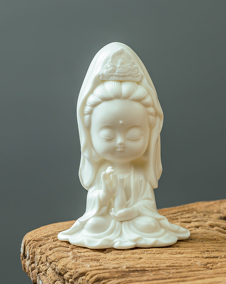 zensoullab Premium Ceramic Guanyin Bodhisattva Home Decoration Cute Desktop Ornament Office Entrance Peace Car Gift