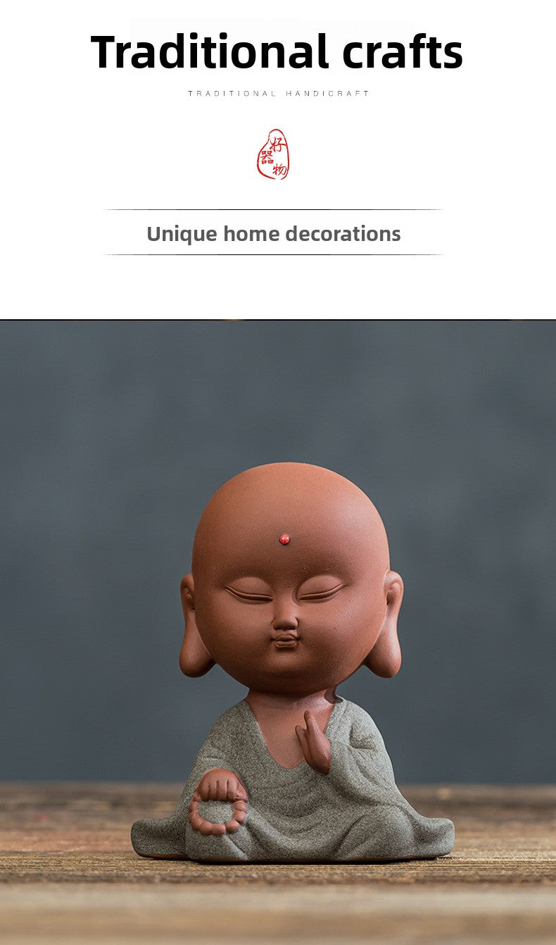 zensoullab Zen Style Yixing Clay Little Monk Tea Pet Tea Tray Tea Room Ornament Craft Figure Creative Space Decoration