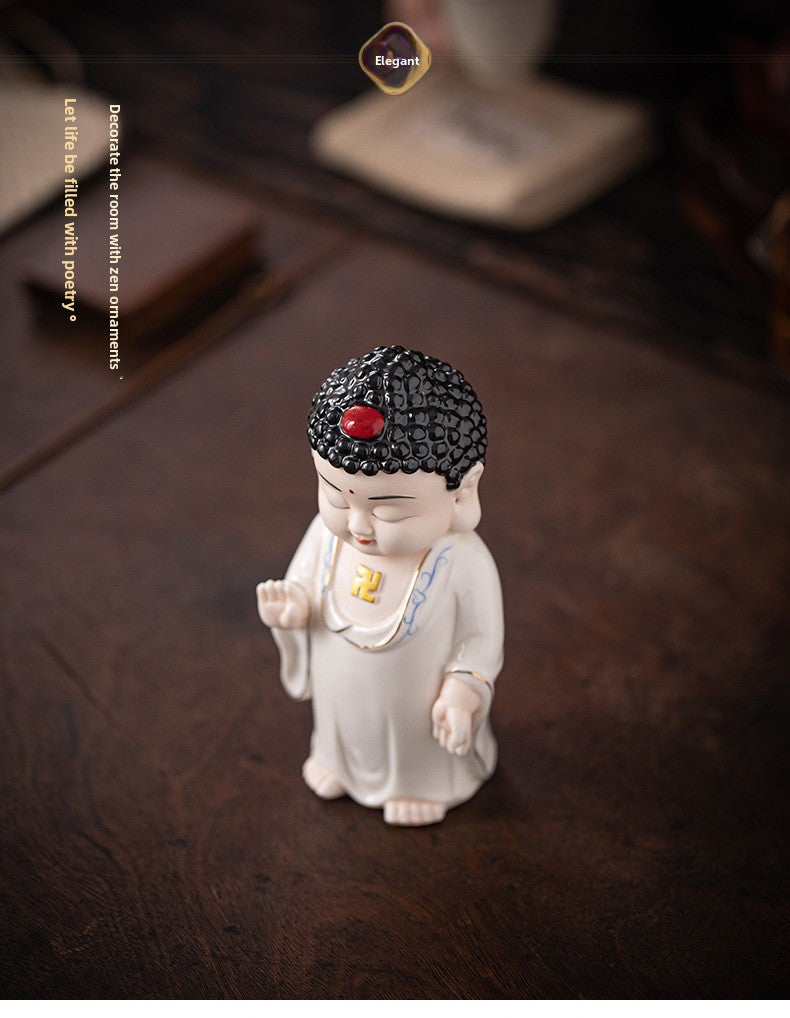 zensoullab Chinese Ceramic Three Saints Shakyamuni Guanyin Ksitigarbha Desktop Ornaments Creative Living Room Small Ornaments Home Decorations