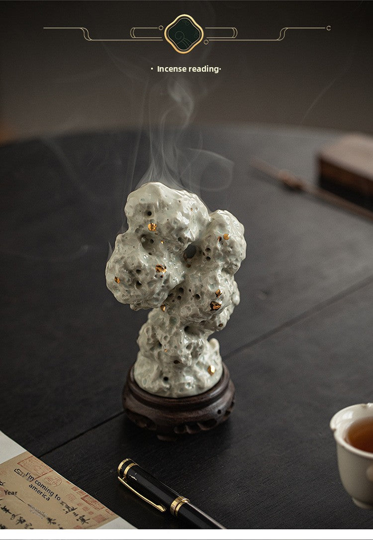zensoullab Handmade Ceramic Taihu Stone Small Incense Burner for Home Indoor Tower Incense Burner Zen Tea Room Study Decoration Rockery Ornament
