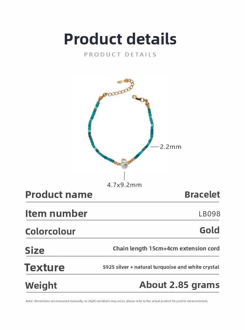 zensoullab Fashion Design S925 Sterling Silver Natural Turquoise White Crystal Necklace for Women Light Luxury High-end Beaded Choker
