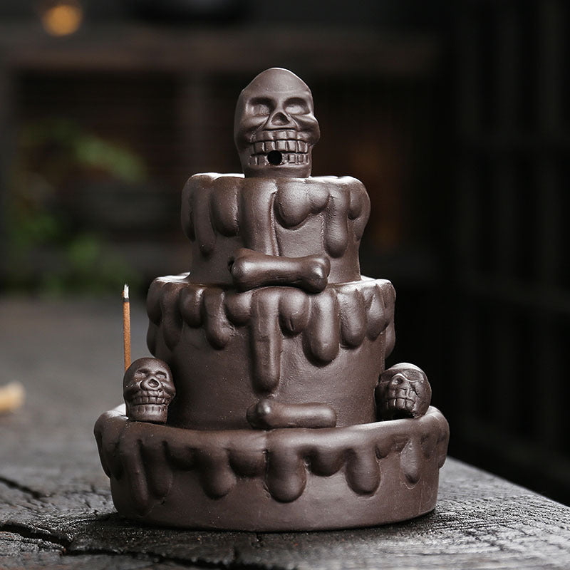 zensoullab Hot-Selling New Incense Burner Creative Cake Skull Head Backflow Incense Burner Craft Ornament