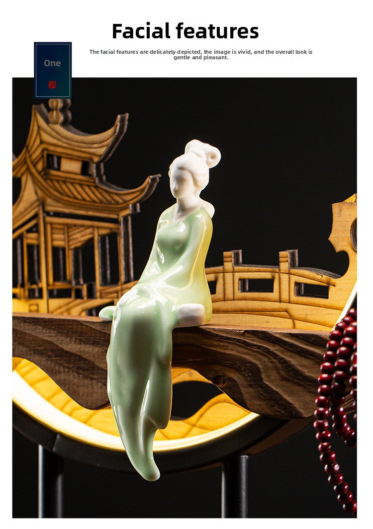 Zensoullab Ceramic Backflow Incense Burner Led Night Light Incense Decoration New Chinese Hallway TV Cabinet Dongting Lake Gift Incense