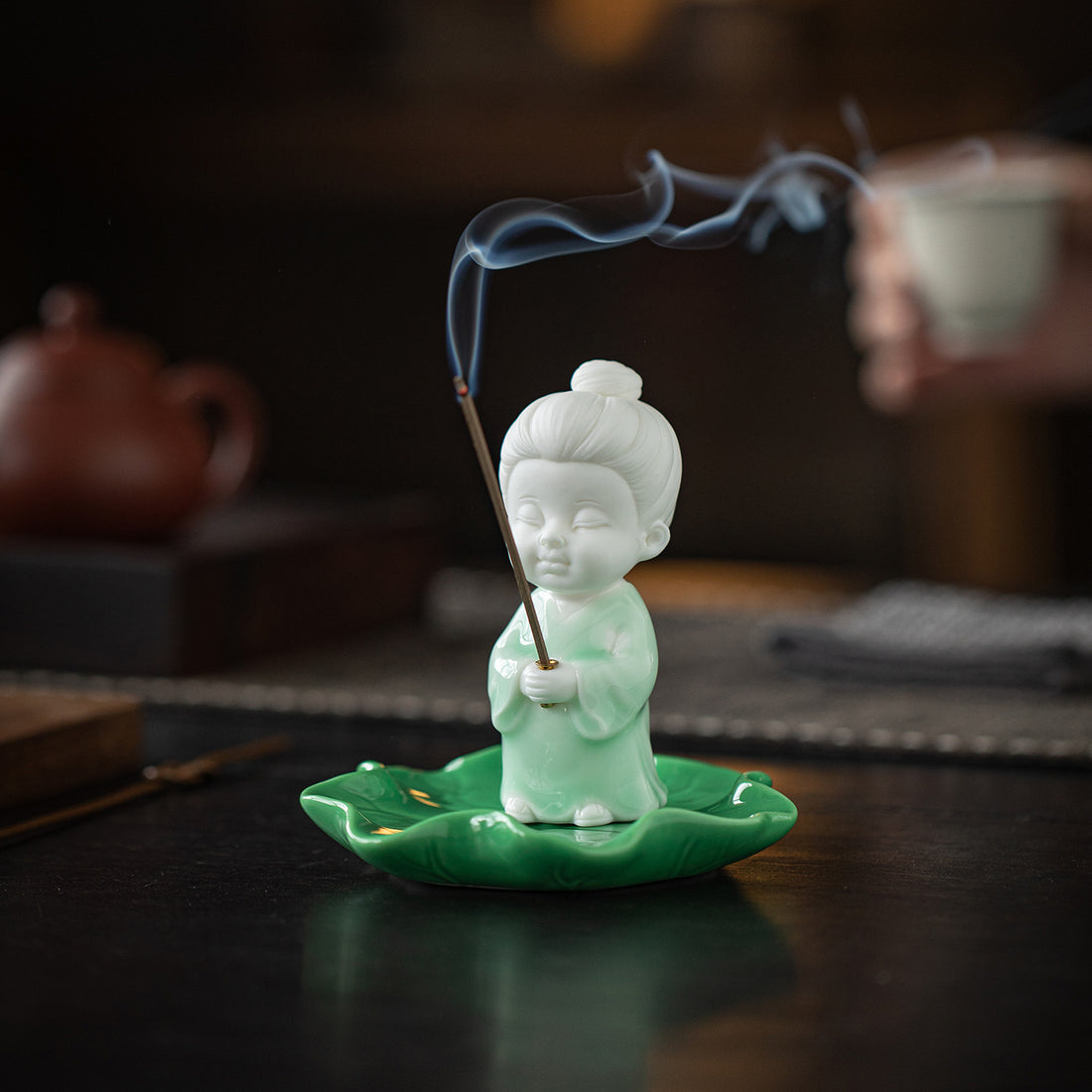 zensoullab Chinese Style Celadon Small Taoist Incense Holder Incense Stand Home Indoor Sandalwood Agarwood Incense Burner Zen Tea Room Incense Burner Incense Holder