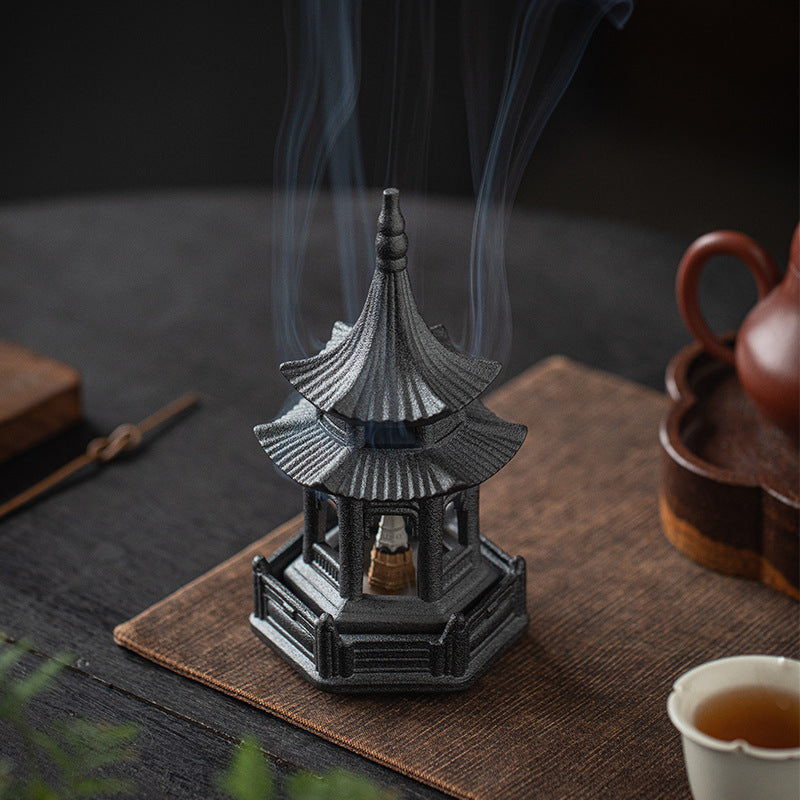 Zensoullab Creative Ceramic Hexagonal Pavilion Tower Incense Burner Home Indoor Incense Burner Zen Tea Room Incense Box Decoration the Machine of Incensing