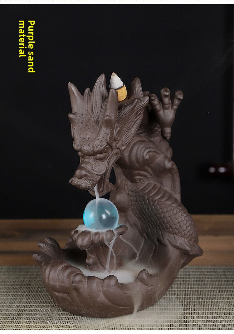 zensoullab Backflow Incense Burner Ceramic Zisha Xianglong Prosperous Home Tea Ceremony Office Creative Craft Ornament