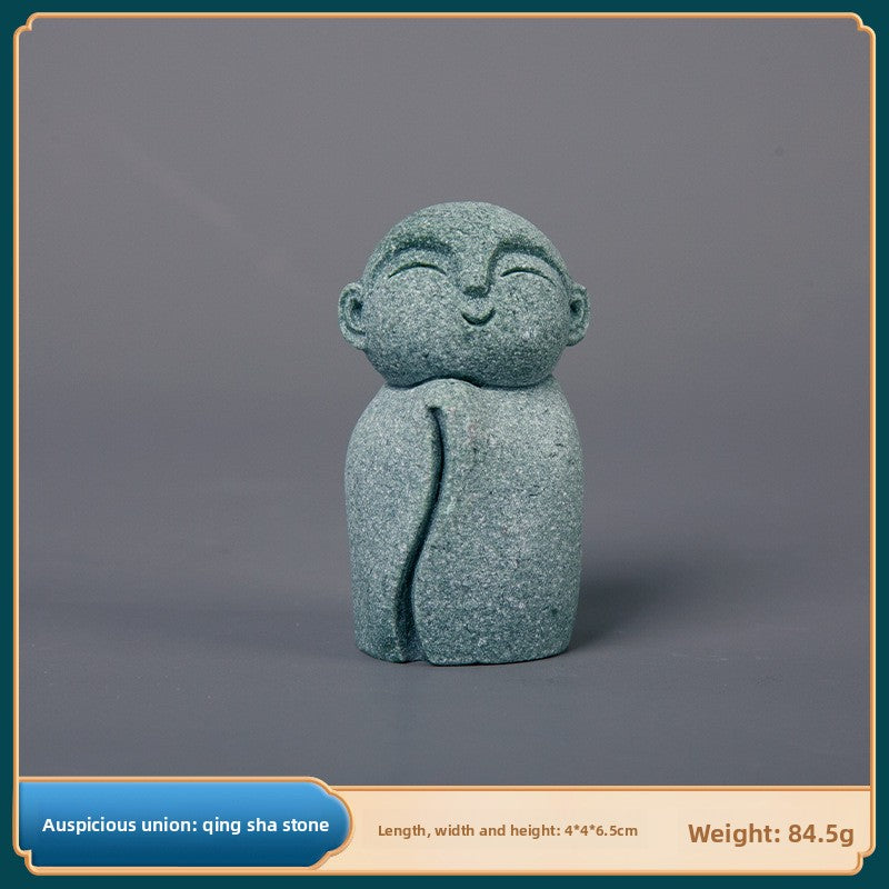 zensoullab Green Sand Stone Japanese Style Little Monk Home Aromatherapy Decoration Kyoto Kanzan Shape Fish Tank Aquarium Bonsai Matching Ornament