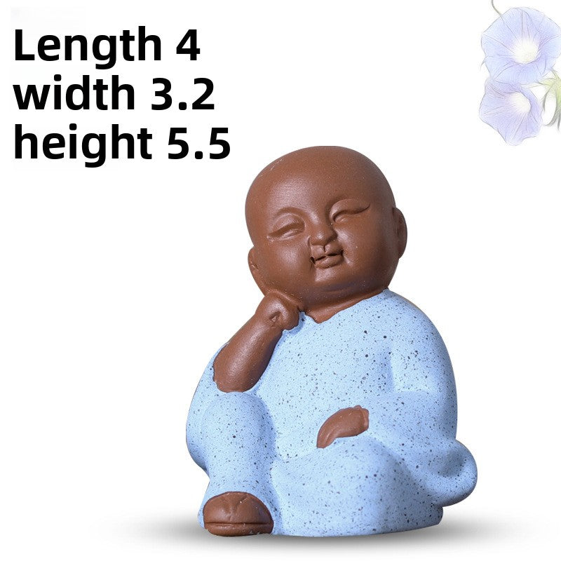 zensoullab Mini Cute Purple Clay Little Monk Tea Pet Ceramic Four Little Sha Mi Succulent Plant Decoration Creative Home Ornament
