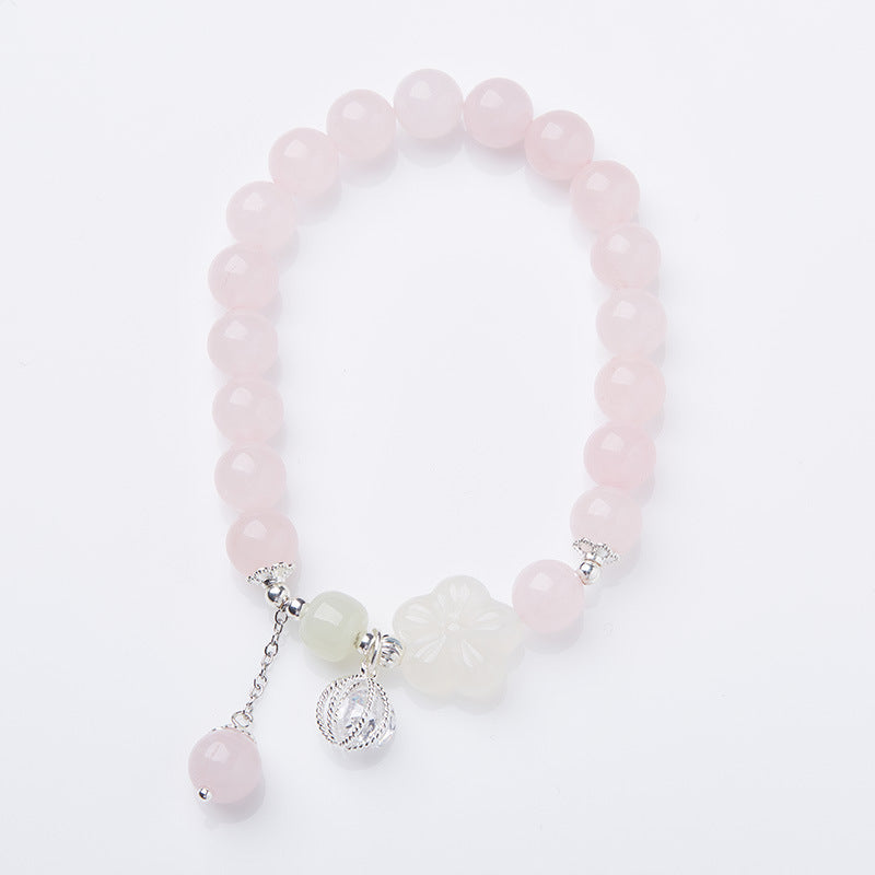 Zensoullab Original Pink Crystal Bracelet Female Peach Blossom Blossoming Pink Girl Crystal Bracelet New Chinese Ancient Style Blessing Card Bracelet