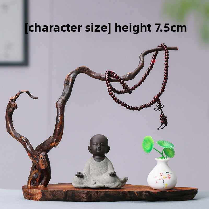zensoullab Zen New Chinese Style Root Carving Set Ornament Purple Clay Little Monk Living Room TV Cabinet Tea Table Entrance Creative Decoration