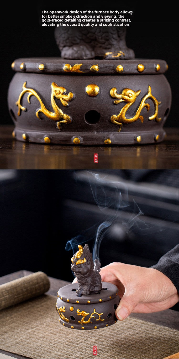 zensoullab Kirin Incense Burner Purple Clay Creative Aromatherapy Burner Home Indoor Incense Ceremony Agarwood Sandalwood Burner Cultural Astronaut Ornament