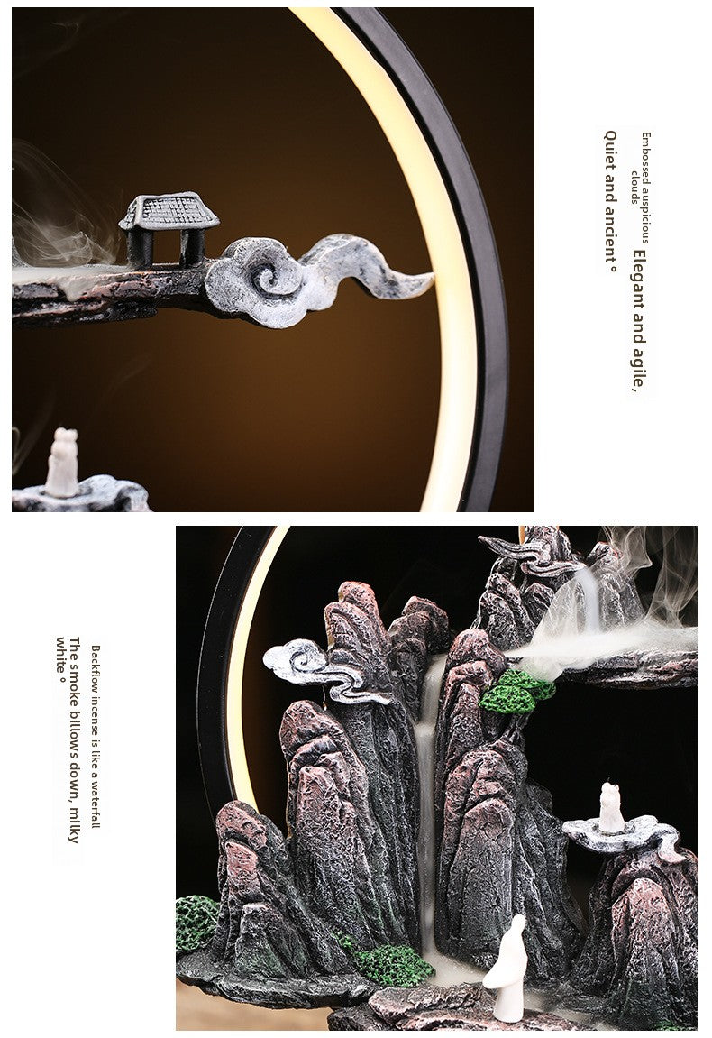 zensoullab Zen Style Chinese Mountain Water Backflow Incense Burner Lamp Ring Creative Home Sandalwood Agarwood Indoor Aromatherapy Ornament