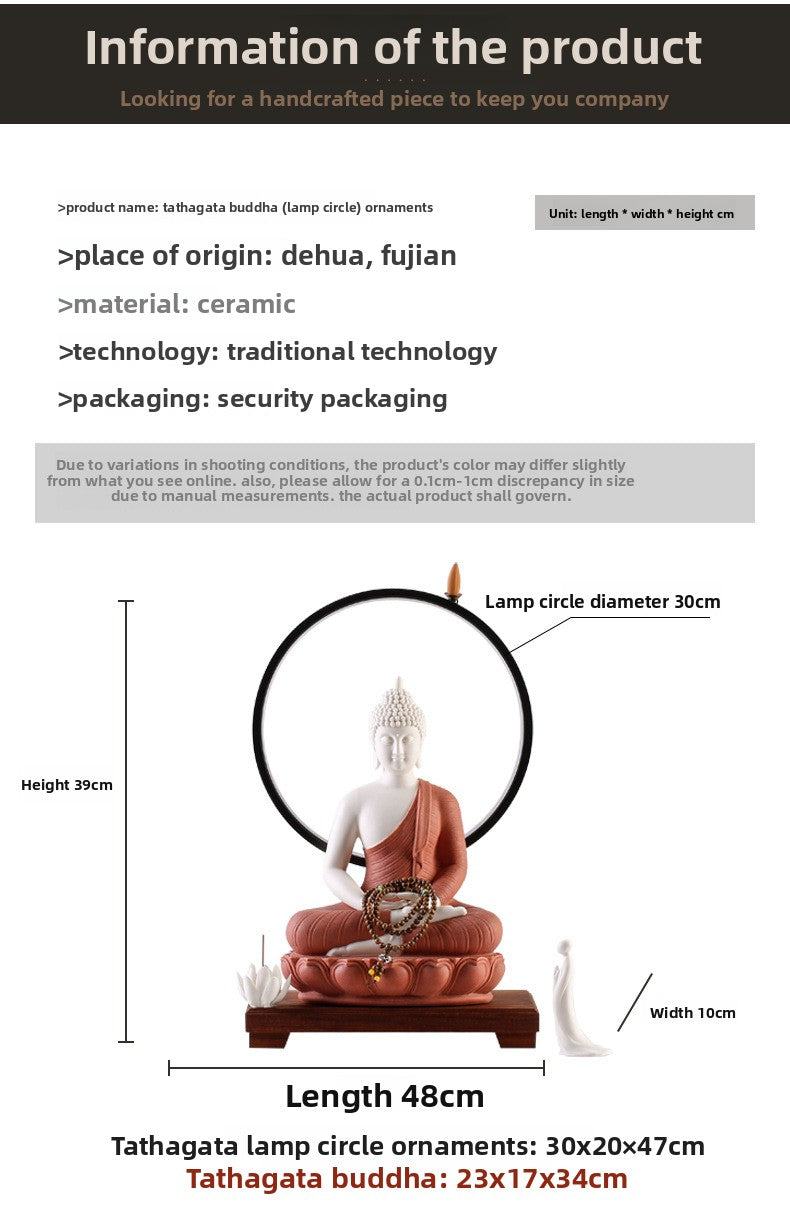 zensoullab Zen New Chinese Style Shakyamuni Buddha Lamp Circle Ornament Creative Home Interior Decoration Living Room Entrance Worship