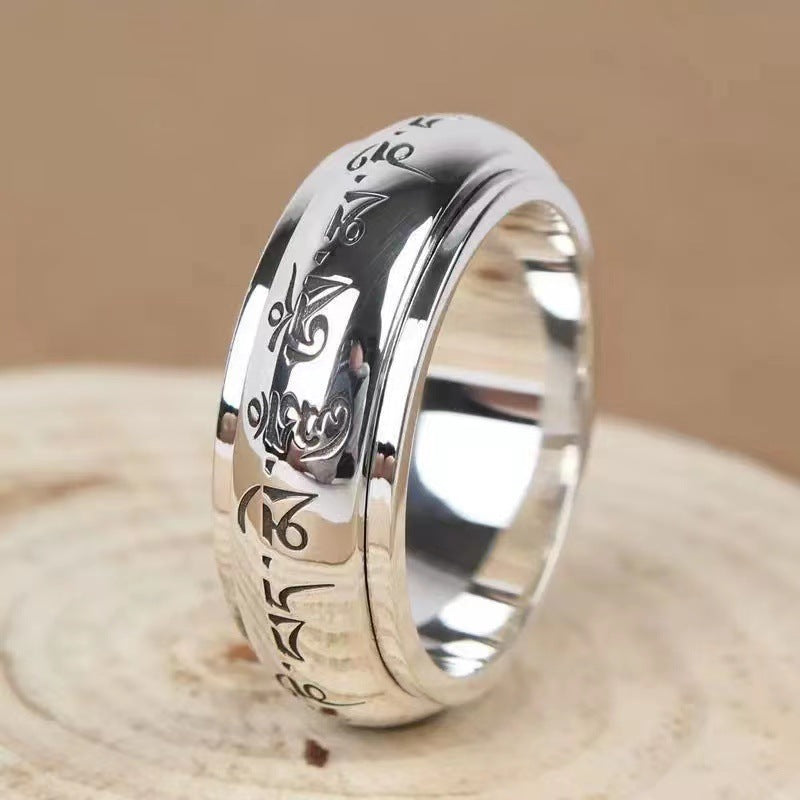 zensoullab High-End Retro Tibetan Six-Word Mantra Ring Rotating Ring Great Bright Mantra Outer Ring Rotatable Niche Personality Trendy Domineering