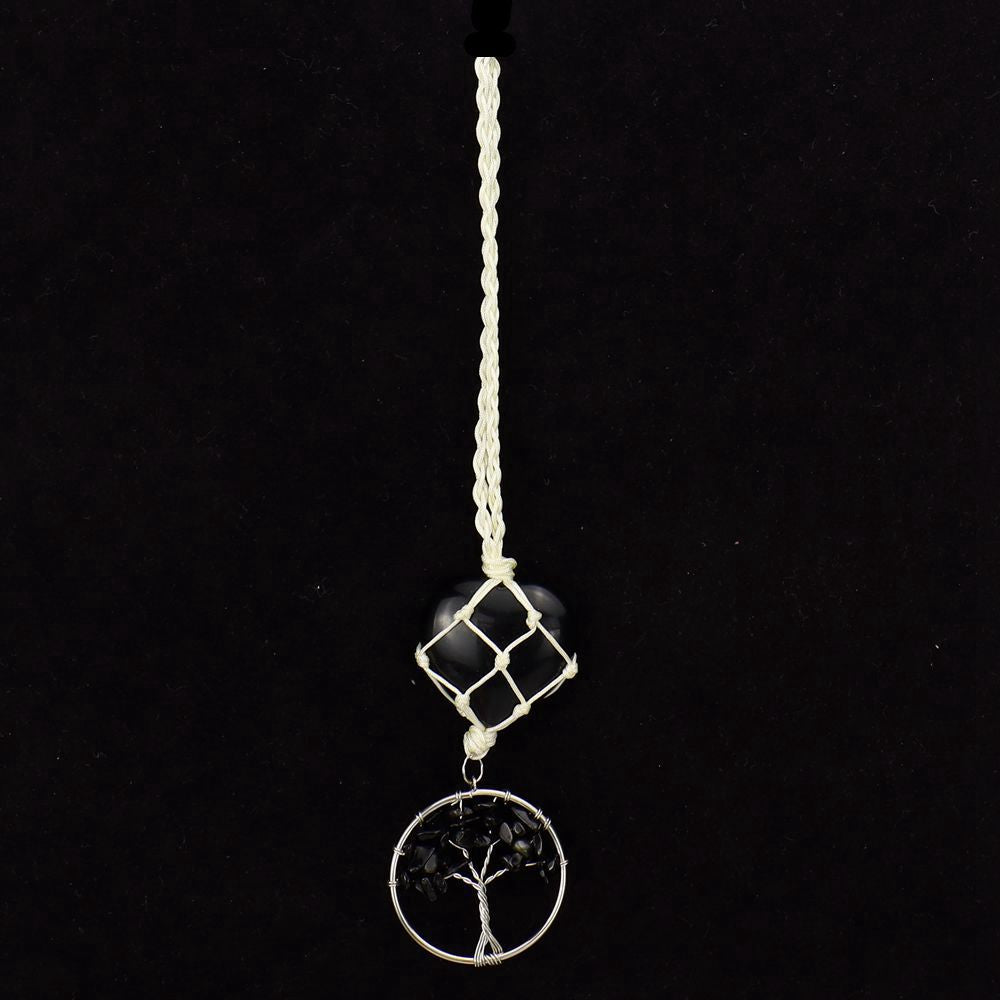 zensoullab Natural Crystal Heart-shaped Woven Net Bag Tree of Life Pendant Car Hanging Bag Accessories