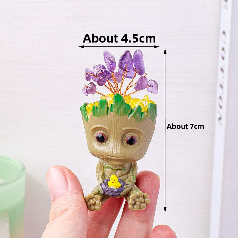 zensoullab Natural Crystal Gravel Small Flower Tree Groot Figurine Crystal Craft Tree Man Figurine Desktop Ornament