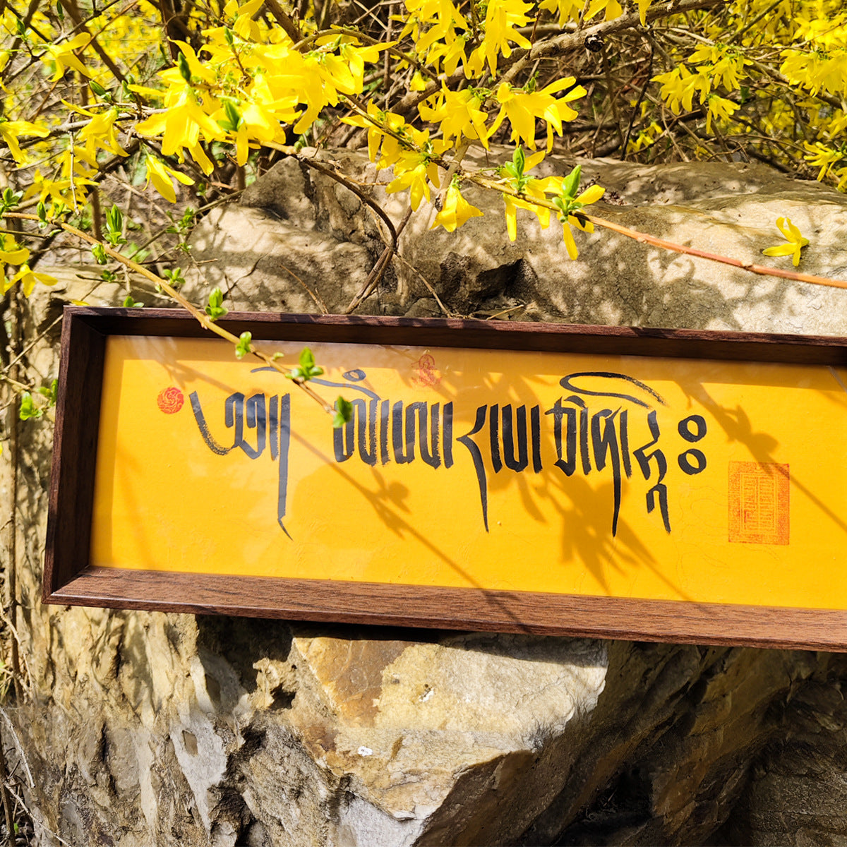 zensoullab Tibetan Hand-painted Thangka Yellow God of Wealth Zaki Ram Manjushri Mantra Scripture Tabletop Hanging Painting Calligraphy Decoration Ornament