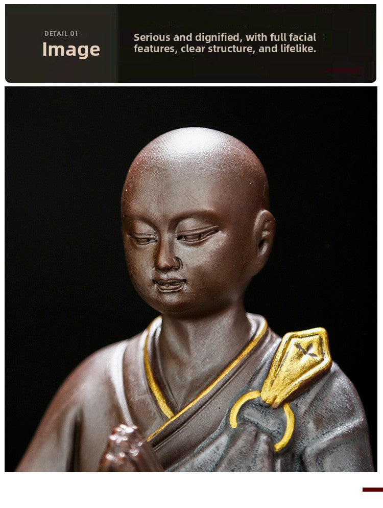 zensoullab Zen Style Premium Purple Clay Little Monk Creative Handmade Ceramic Little Sha Mi Figure Chinese Style Living Room Entrance Decoration Ornament