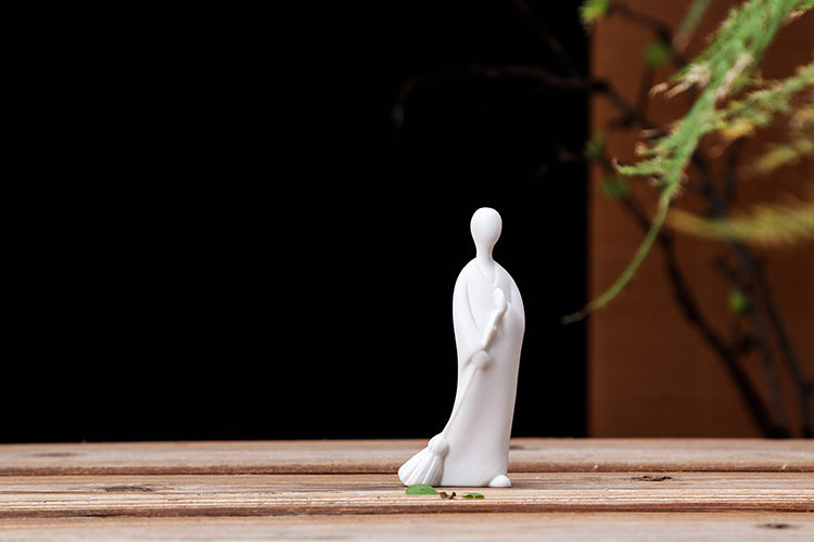 zensoullab Creative Ceramic Handmade Mini Phaseless Buddha Tea Ceremony Tea Tray Accessories Zen Character White Porcelain Bonsai Home Small Ornaments