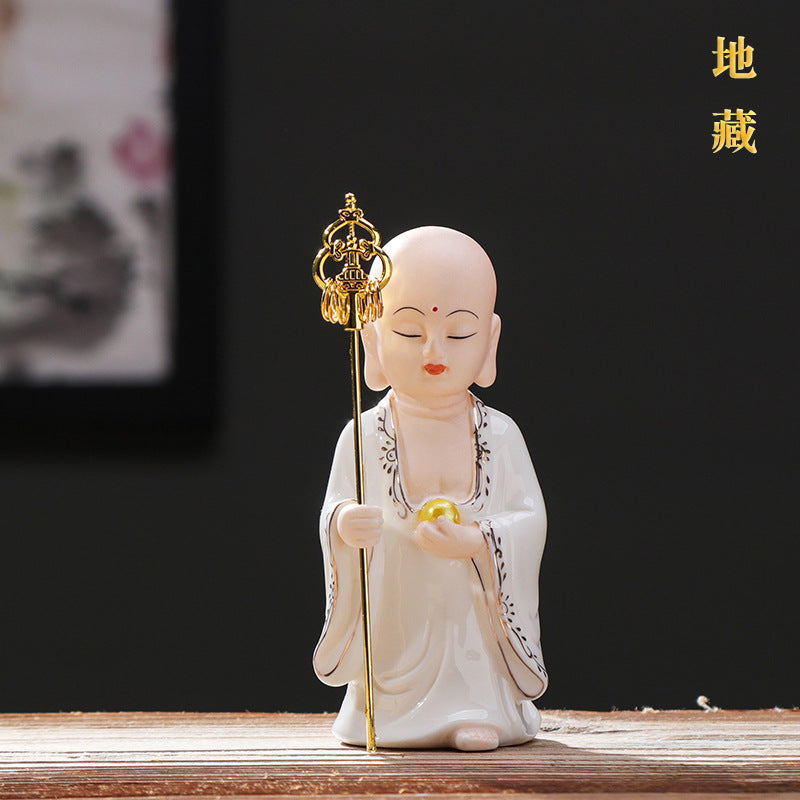 zensoullab Creative Chinese Ceramic Buddha Statue for Peace and Protection Ksitigarbha Bodhisattva Worship Living Room Altar Entrance Car Home Decoration