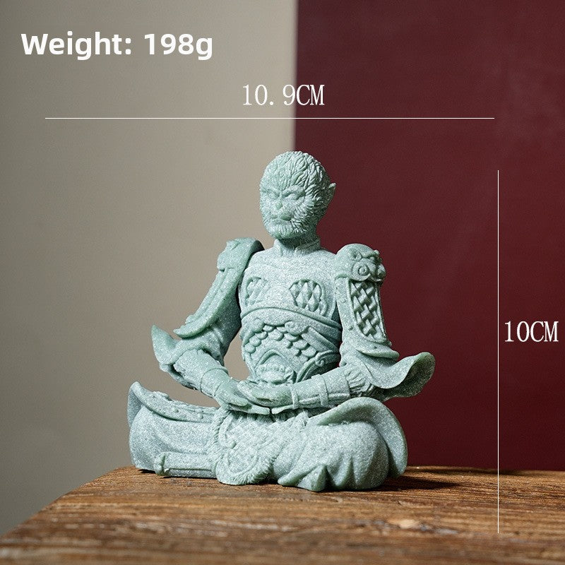 zensoullab Green Sand Stone Great Sage Tea Pet High-end Gift Handheld Piece Fish Tank Wukong Ornament Rockery Landscaping Home Decoration Bonsai