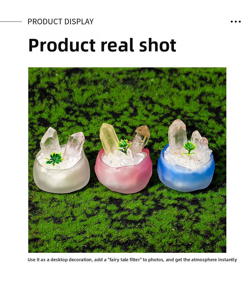 zensoullab Natural White Crystal Cluster Potted Yellow Crystal Single Crystal Crystal Column Tea Cup Micro Landscape Home Desktop Ornament