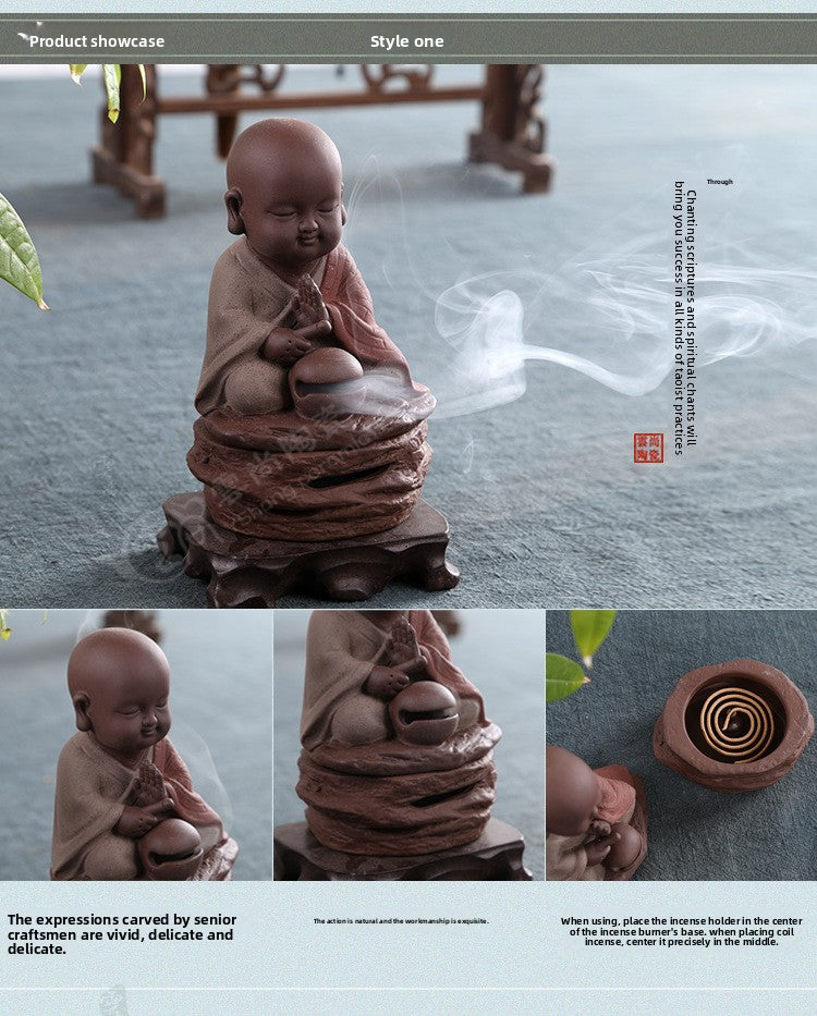 zensoullab Yunshang Ceramic Incense Burner Reciting Little Monk Color Sand Incense Burner Agarwood Sandalwood Incense Burner Ornament