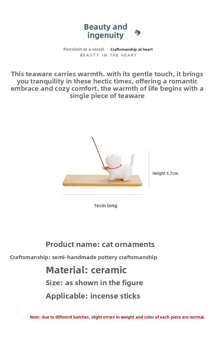 zensoullab Cute Forbidden City Kitten Ceramic Incense Holder Aromatherapy Burner Ornament Soft Healing Tea Table Tea Pet Indoor Incense Burner