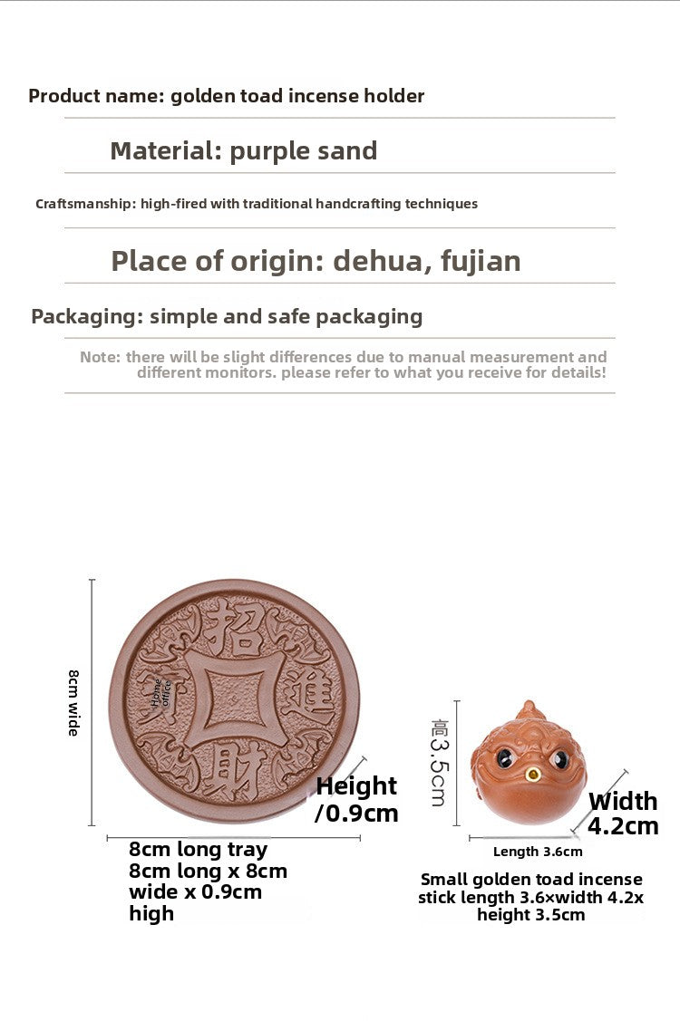 zensoullab Creative Ceramic Cute Fortune Golden Toad Purple Clay Tea Pet Ornament Aromatherapy Burner Home Indoor Incense Holder Incense Stand Incense Ceremony