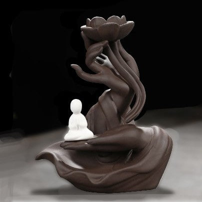 zensoullab Backflow Incense Burner Purple Clay Buddha Hand Lotus Heart Creative Sandalwood Burner Home Decor New Chinese Style Ornament