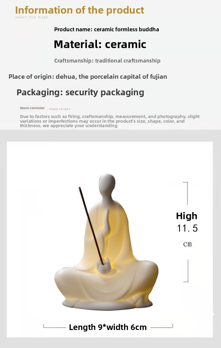 zensoullab Zen Ceramic Formless Buddha Entrance Study Creative Ornament White Porcelain Little Monk Incense Holder Tea Table Living Room Creative Ornament