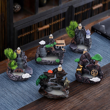 zensoullab Large Creative Resin Small Backflow Incense Burner Mountain Water Flow Sandalwood Agarwood Incense Burner Indoor Home Decoration
