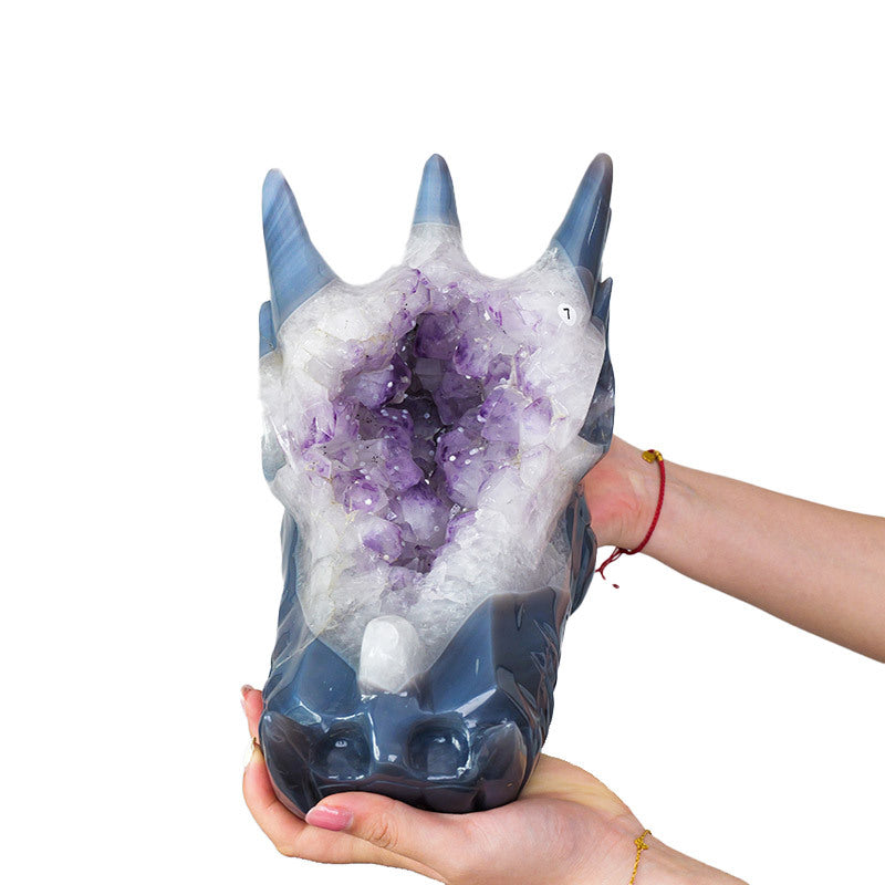 zensoullab Natural Crystal Faucet Ornament Agate Geode Hand-Carved Piece Raw Stone Polished Crystal Craft Desktop Decoration