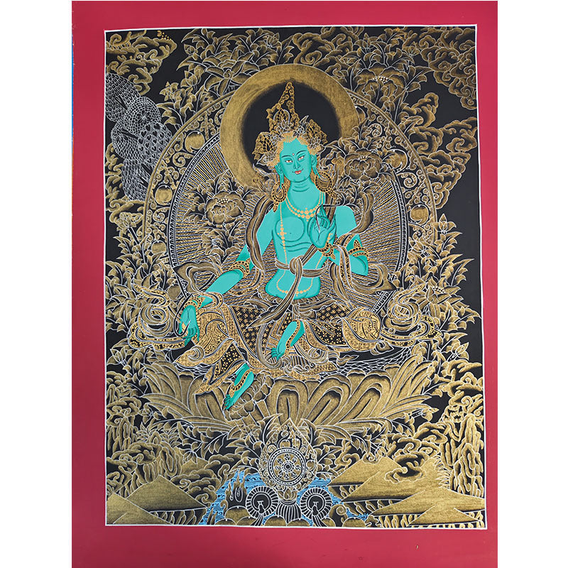 zensoullab Nepal Hand-painted Black God of Wealth Thangka Yellow God of Wealth Manjushri White Tara Samantabhadra Green Tara Black Thangka Entrance Hanging Painting