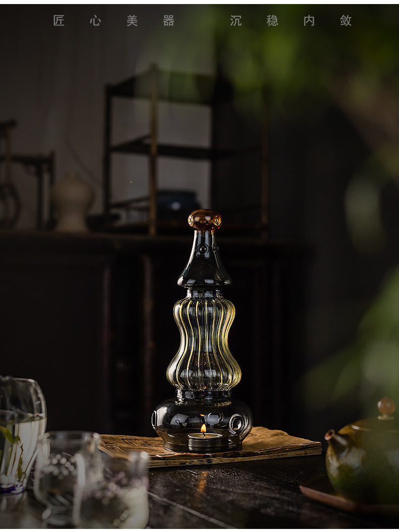 zensoullab Ancient Style Home Aromatherapy Candle Candle Holder Chinese Zen Style Antique Lampshade Glass Ornament Tea Room retro Atmosphere Lamp