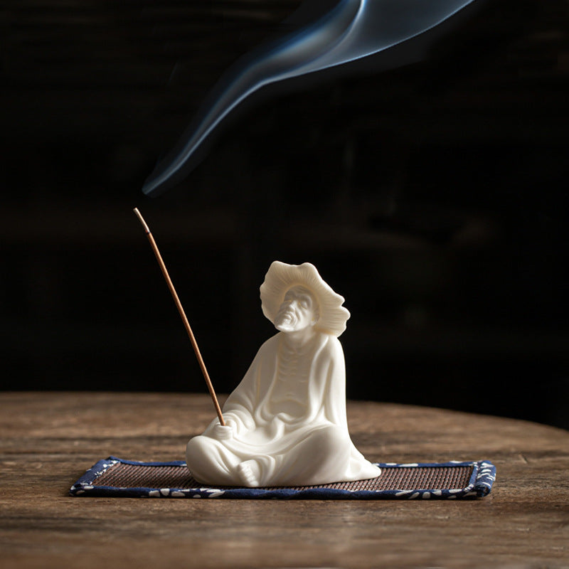 zensoullab Creative Jiang Taigong Fishing Old Man Ceramic Incense Burner Ornament Tea Pet Decoration Living Room Home Sandalwood Incense Holder Incense Ceremony