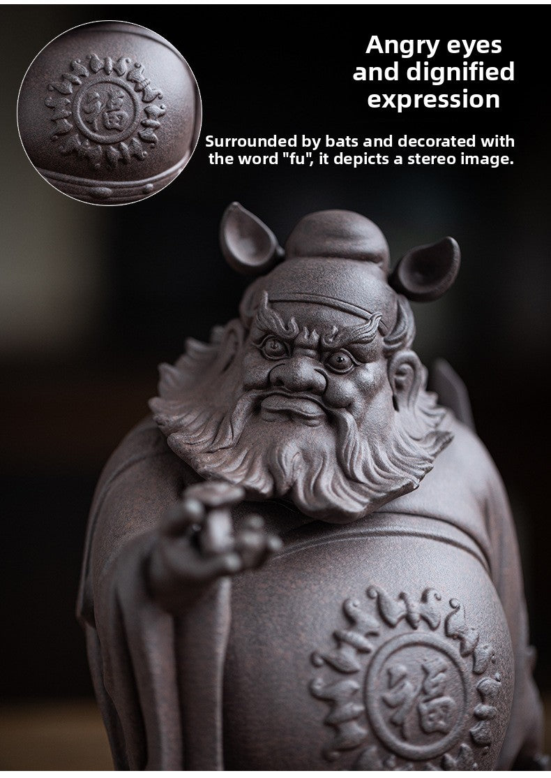 zensoullab Zen Style Chinese Purple Clay Zhongkui Blessing Figurine Creative Home Living Room Study Entrance Craft Decoration Ornament