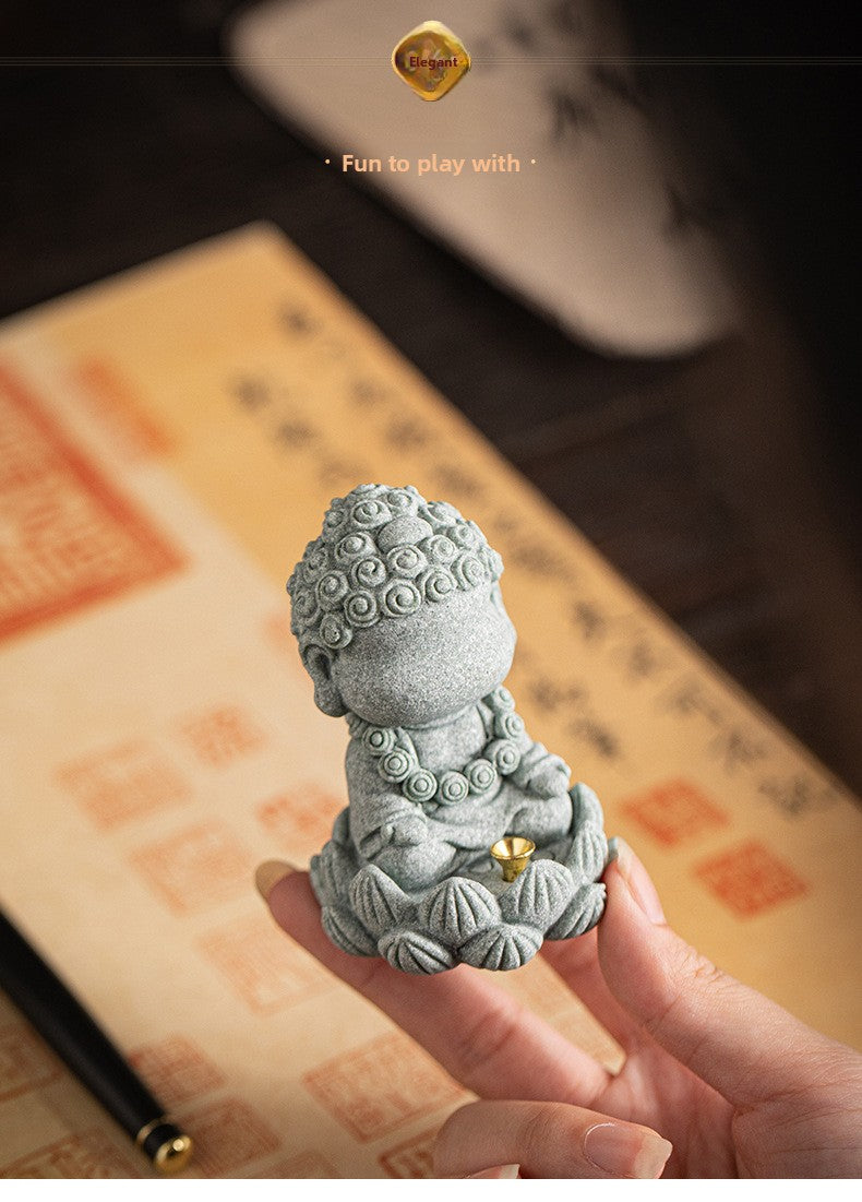 zensoullab Zen Style Chinese Qingsha Cultural Creative Four Small Buddha Incense Holder Incense Stand Incense Tray Tea Pet Living Room Indoor Tea Ceremony Aromatherapy Burner