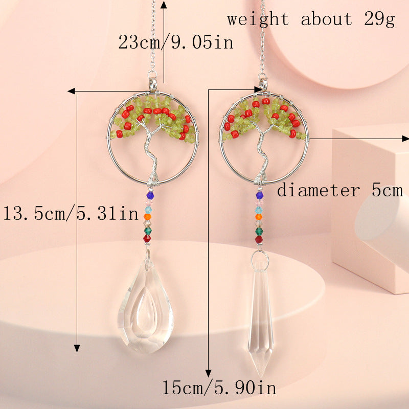 zensoullab Handmade Woven Crystal Gravel Tree of Life Crystal Ball Pendant Hanging Decoration for Indoor Curtain Decoration