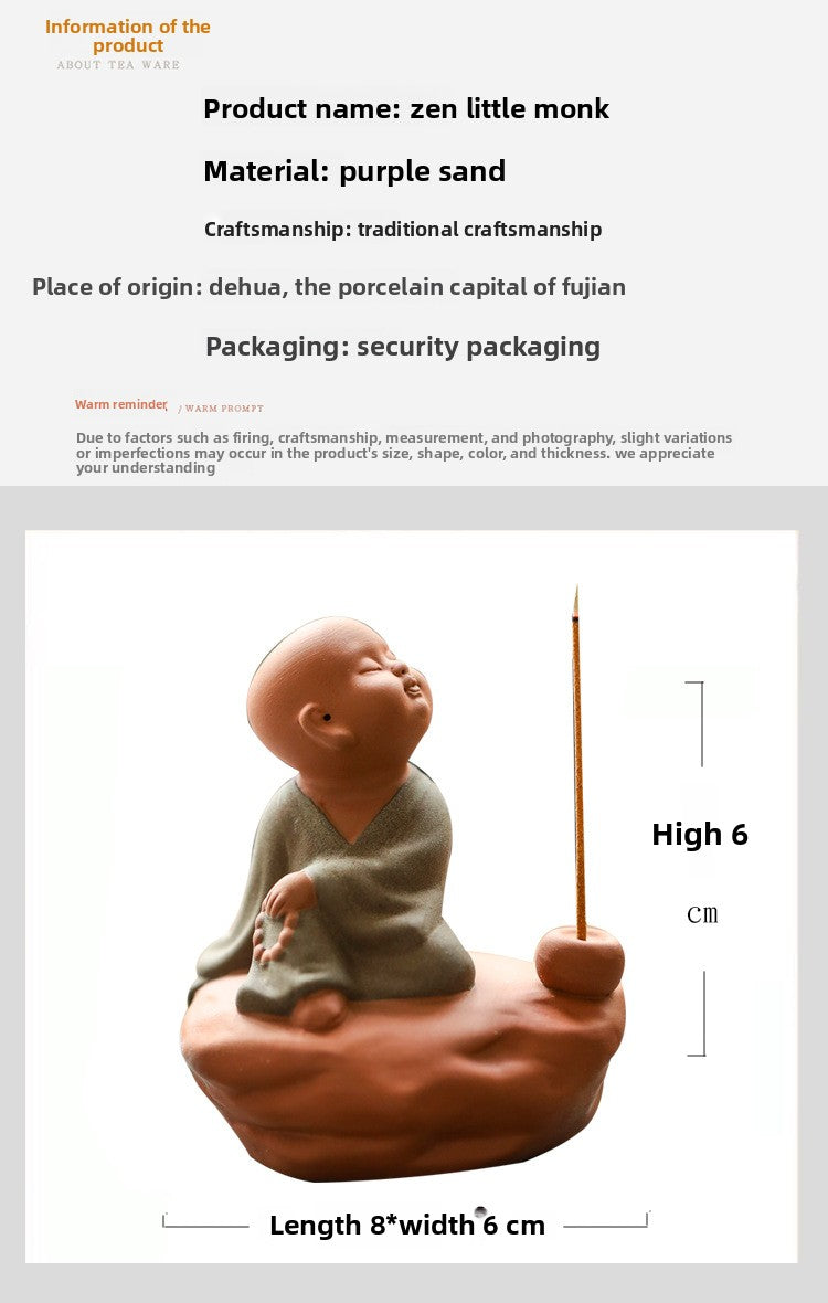 zensoullab Zen Purple Clay Little Monk Incense Holder Ornament for Home Indoor Living Room Tea Tray Incense Ceremony Sandalwood Stand Incense Tray Incense Burner