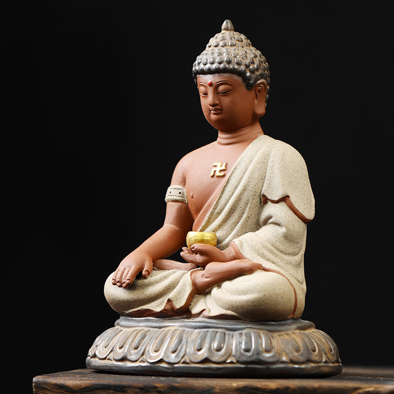 Zensoullab Zen Ceramic Sakyamuni Buddha Ornaments Vairocana Buddha Home Living Room Entrance Decorations Worship Furnishings