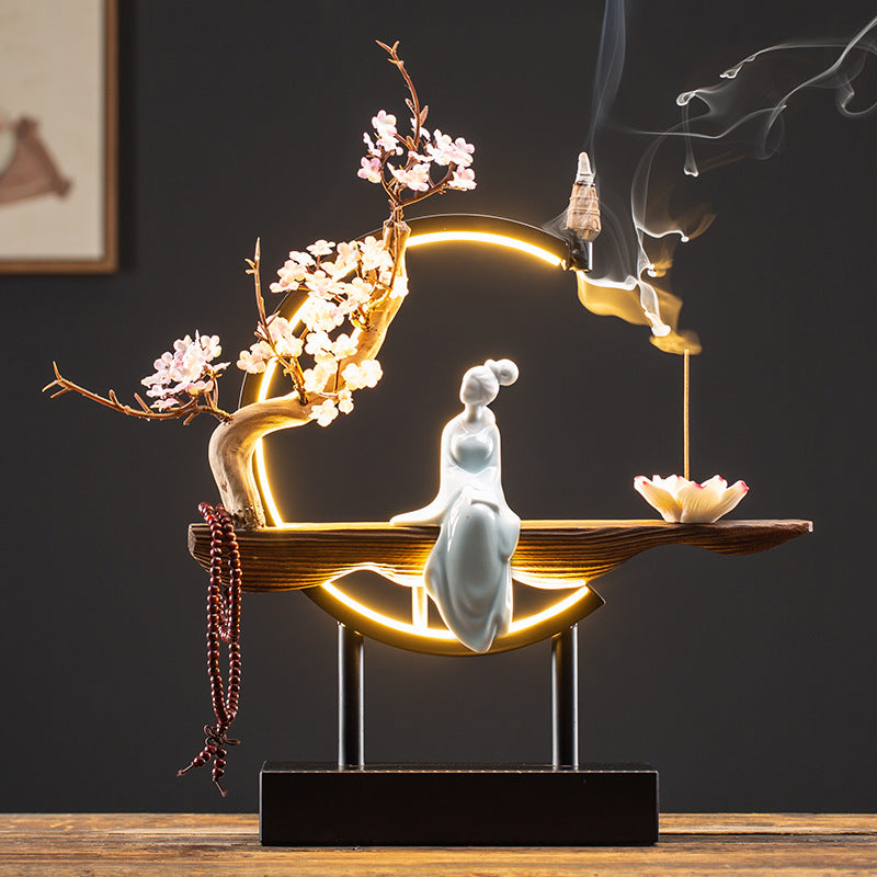 zensoullab New Chinese Style Backflow Incense Ornament Creative Lamp Ring Home Aromatherapy Burner Office Living Room Entrance Desktop Decoration