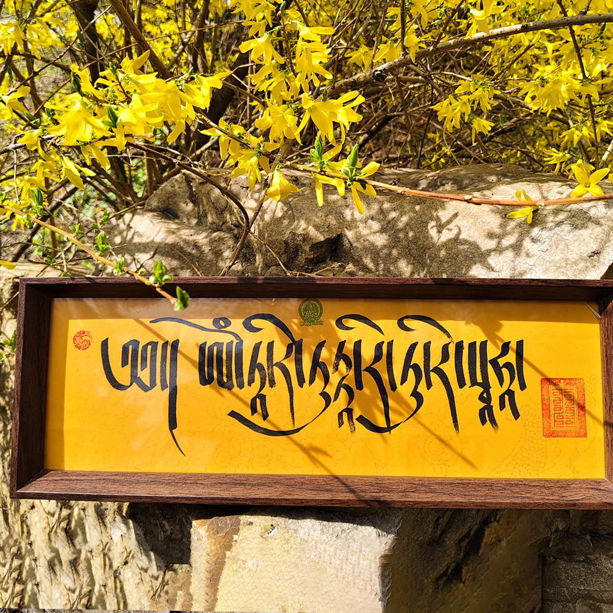zensoullab Tibetan Hand-painted Thangka Yellow God of Wealth Zaki Ram Manjushri Mantra Scripture Tabletop Hanging Painting Calligraphy Decoration Ornament