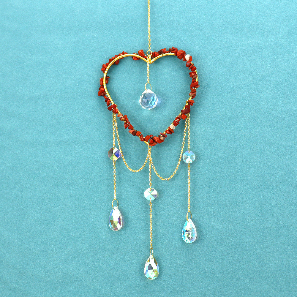 zensoullab Natural Raw Stone Crystal Wind Chime Sun Catcher Heart Hanging Holiday Home Decoration