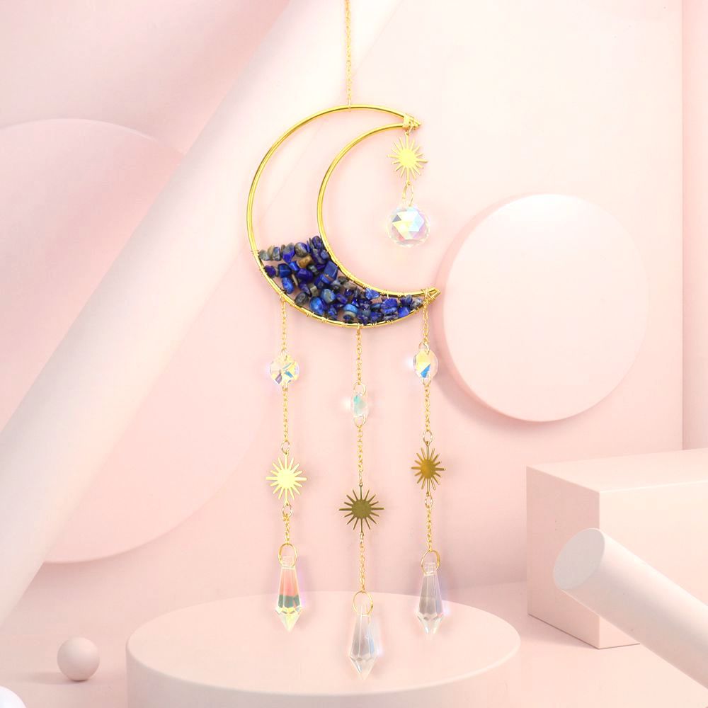 Zensoullab Natural Crystal Gravel Moon Hourglass Sunshine Catcher Sun Catcher Lighting Wind Chimes Decorative Pendant