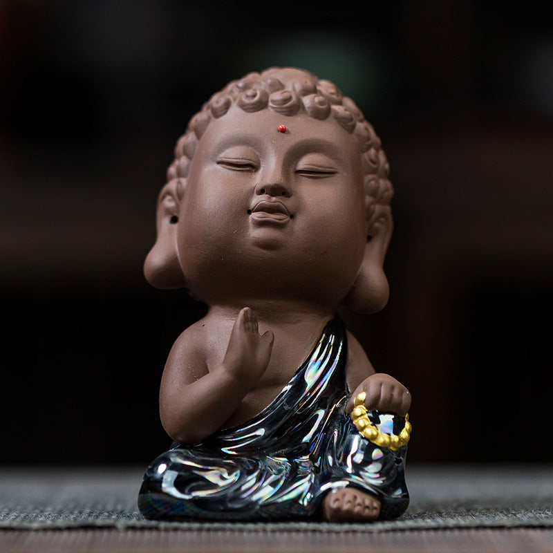 zensoullab Premium Ceramic Small Buddha Statue Home Decor Purple Clay Tathagata Tea Pet Tea Room Living Room Entrance Car Mounting Ornament